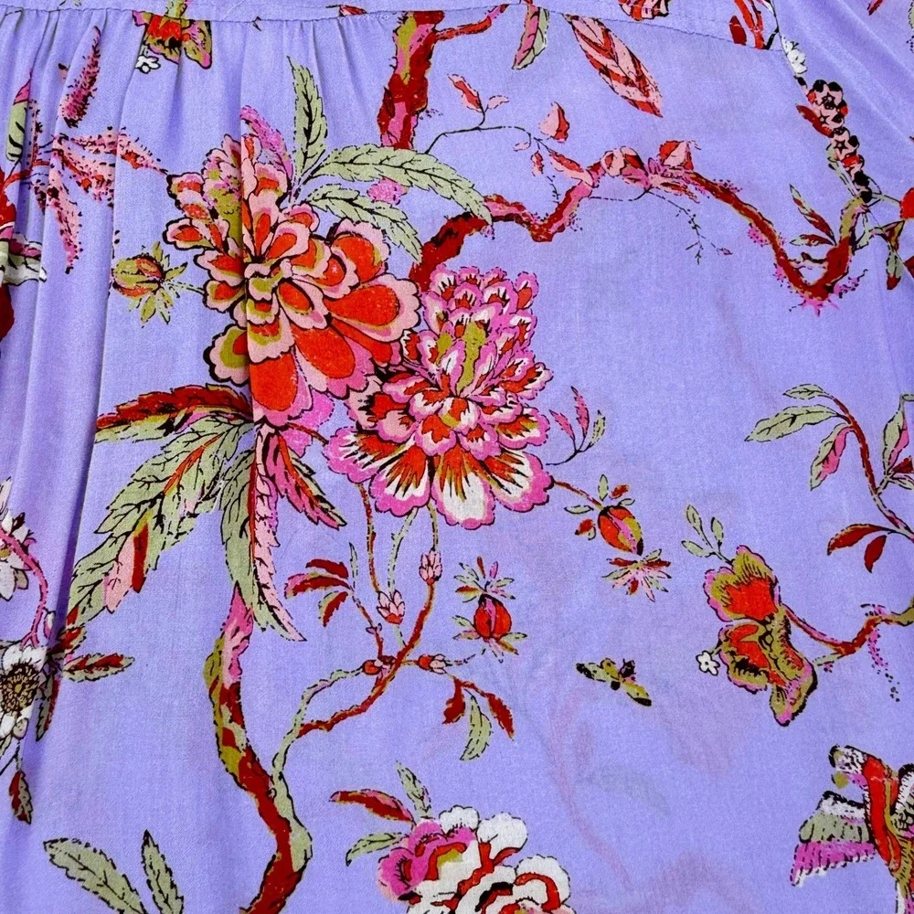Pilcro Floral Bird Button Down Shirt Womens Sm Purple Viscose Blouse - Picture 5 of 8